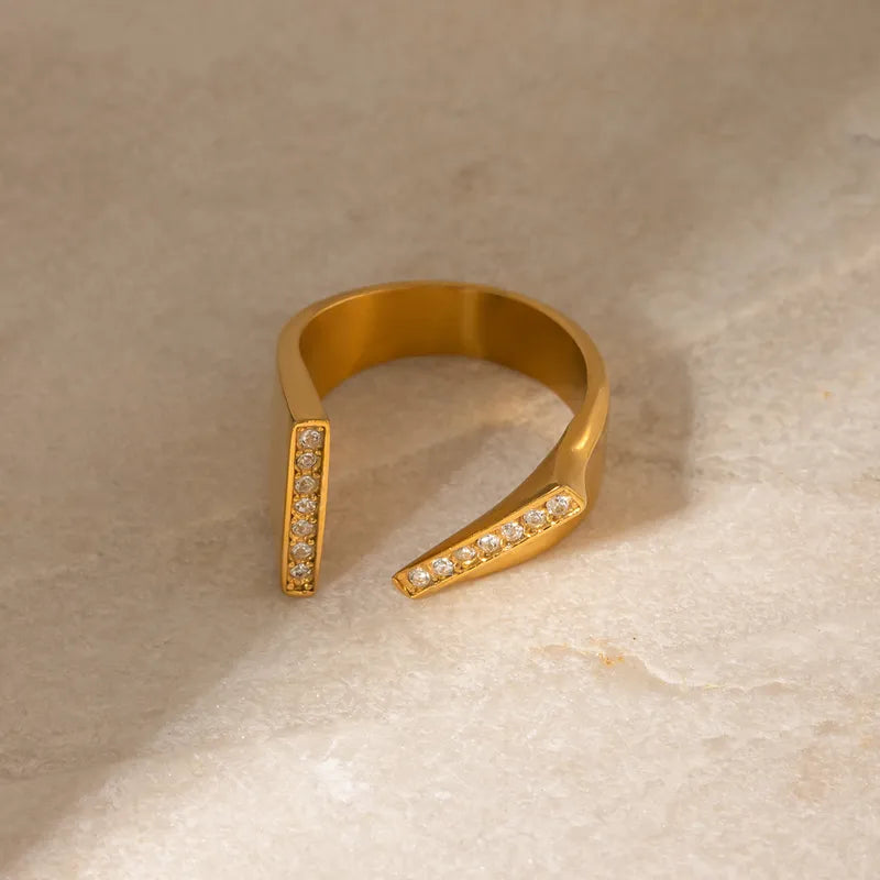 304 Stainless Steel 18K Gold Plated IG Style Simple Style Asymmetrical Inlay Geometric Zircon Open Rings