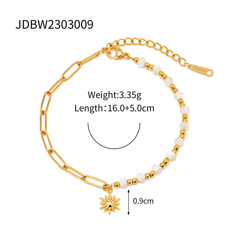 304 Stainless Steel 18K Gold Plated IG Style Simple Style Beaded Paper Clip Sun Bracelets