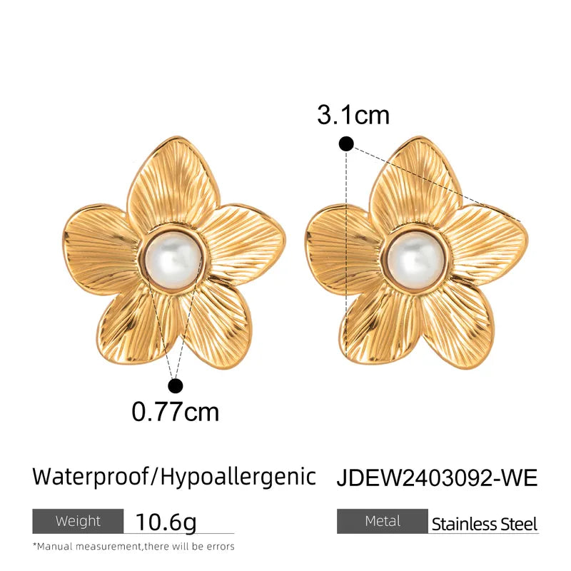 304 Stainless Steel 18K Gold Plated IG Style Simple Style Inlay Flower Turquoise Rings Earrings