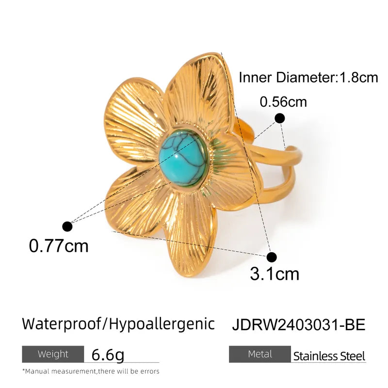 304 Stainless Steel 18K Gold Plated IG Style Simple Style Inlay Flower Turquoise Rings Earrings