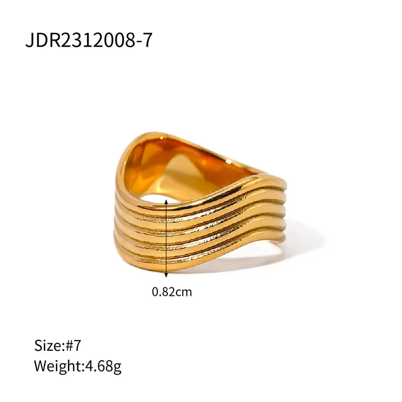 304 Stainless Steel 18K Gold Plated IG Style Simple Style Inlay Lines Zircon Rings