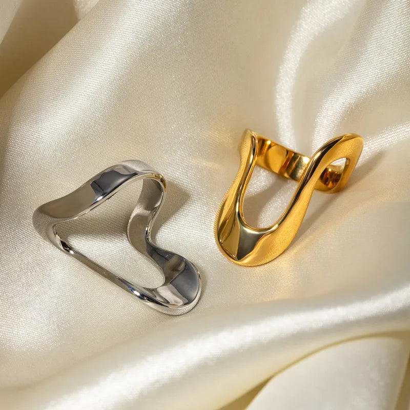 304 Stainless Steel 18K Gold Plated IG Style Simple Style Irregular Solid Color Titanium Steel Rings