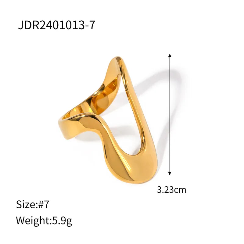 18K Gold Plated IG Style Simple Style Irregular Solid Color Titanium Steel Rings