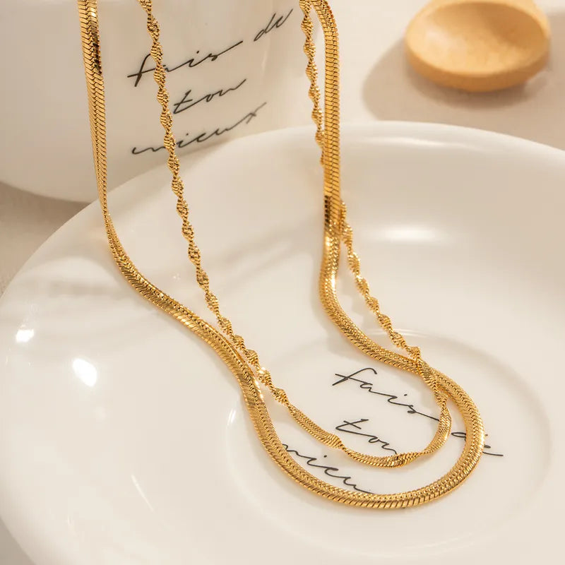 304 Stainless Steel 18K Gold Plated IG Style Simple Style Solid Color Double Layer Necklaces