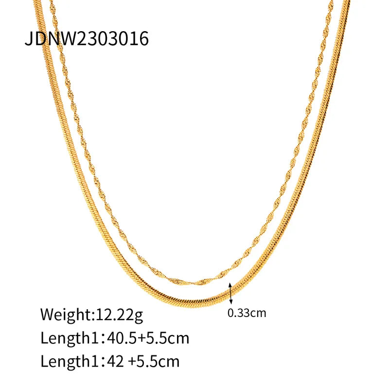 304 Stainless Steel 18K Gold Plated IG Style Simple Style Solid Color Double Layer Necklaces