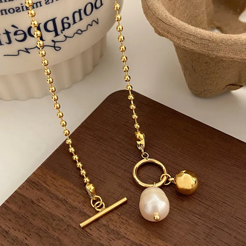 304 Stainless Steel 18K Gold Plated IG Style Simple Style Toggle Pearl Geometric Pendant Necklace