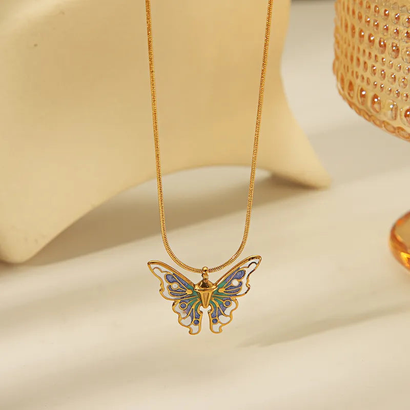 304 Stainless Steel 18K Gold Plated IG Style Sweet Simple Style Butterfly Pendant Necklace