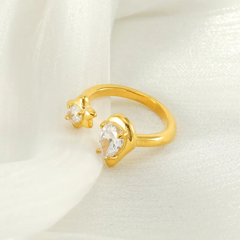 304 Stainless Steel 18K Gold Plated Lady Modern Style Commute Inlay Geometric Star Rhinestones Zircon Open Rings