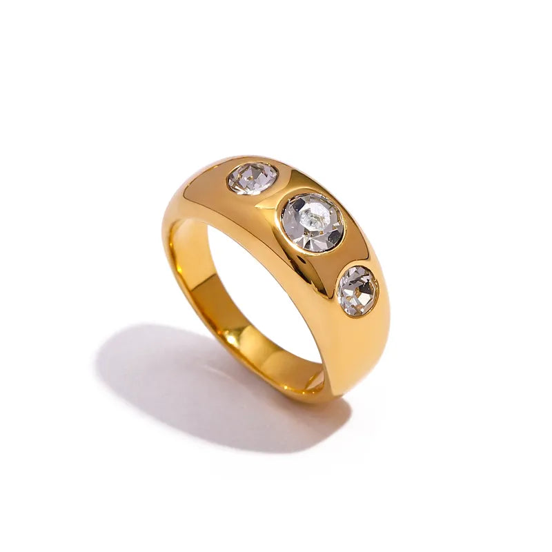 304 Stainless Steel 18K Gold Plated Simple Style Classic Style Inlay Solid Color Zircon Rings