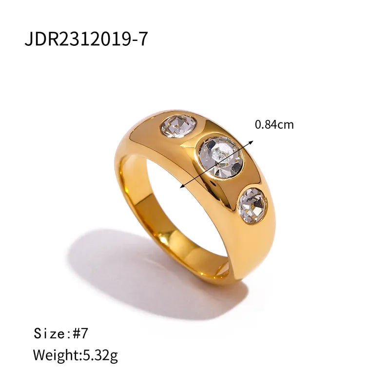 304 Stainless Steel 18K Gold Plated Simple Style Classic Style Inlay Solid Color Zircon Rings