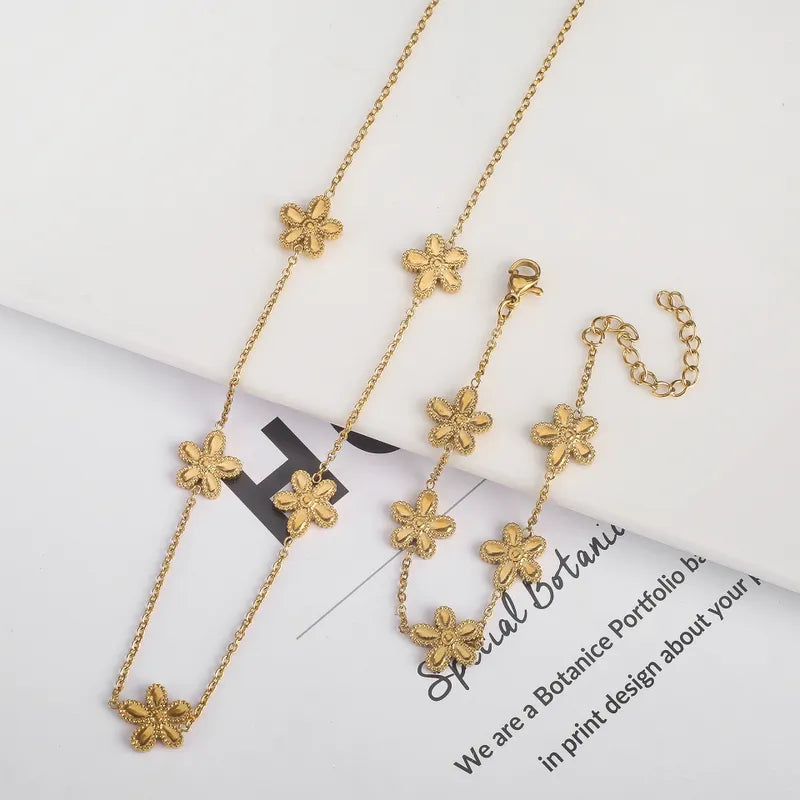 Stainless Steel 18K Gold Plated Simple Style Classic Style Plating Flower Jewelry Set