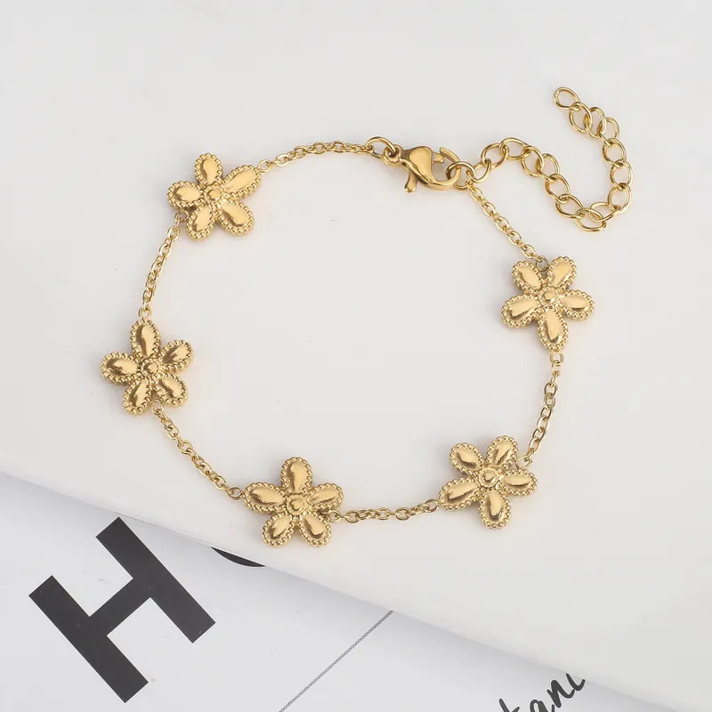 Stainless Steel 18K Gold Plated Simple Style Classic Style Plating Flower Jewelry Set