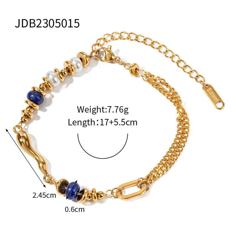 304 Stainless Steel 18K Gold Plated Simple Style Classic Style Plating Inlay Color Block Natural Stone Bracelets