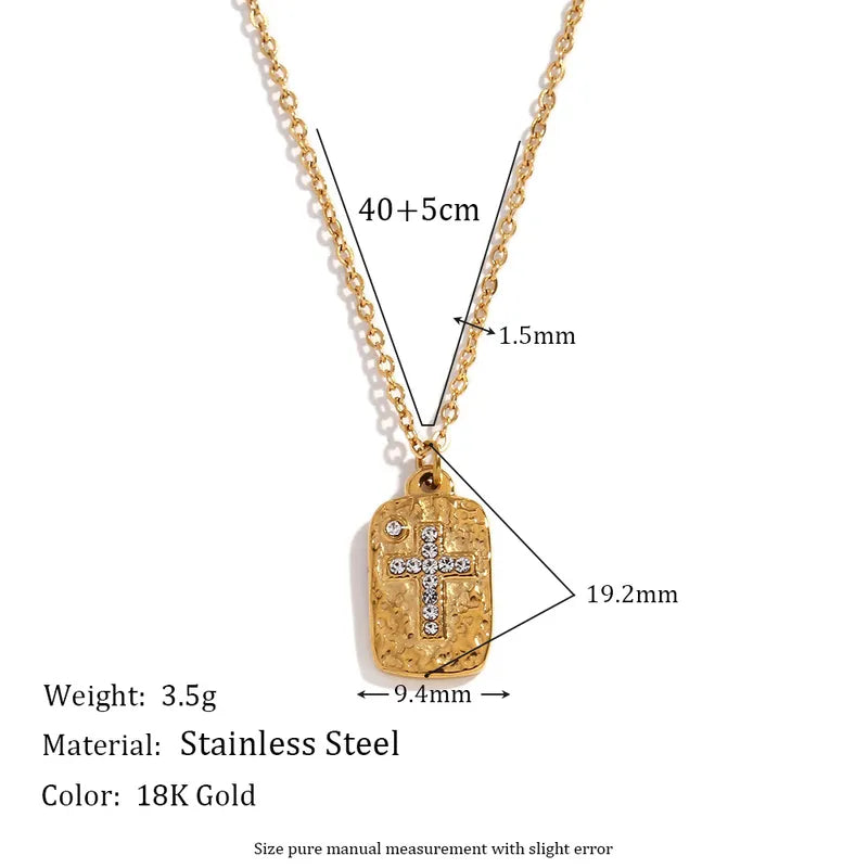 304 Stainless Steel 18K Gold Plated Simple Style Classic Style Plating Inlay Cross Rectangle Zircon Earrings Necklace