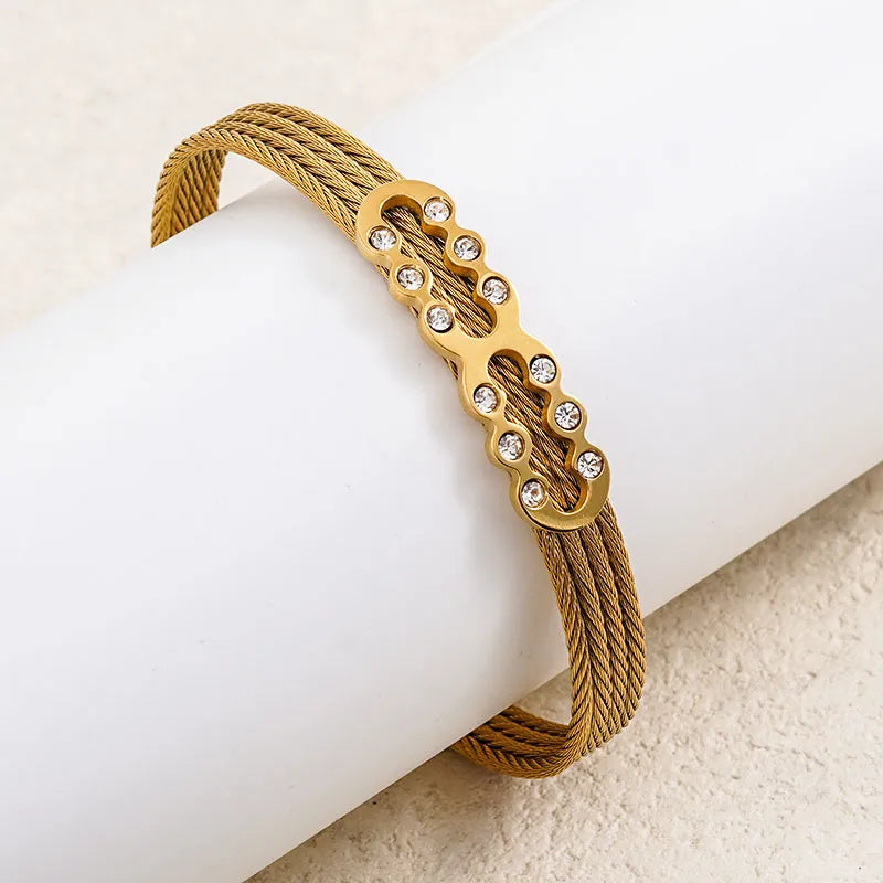 304 Stainless Steel 18K Gold Plated Simple Style Classic Style Plating Inlay Solid Color Zircon Bangle