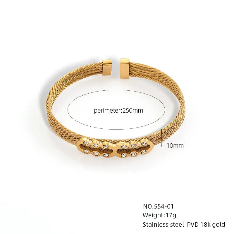 304 Stainless Steel 18K Gold Plated Simple Style Classic Style Plating Inlay Solid Color Zircon Bangle