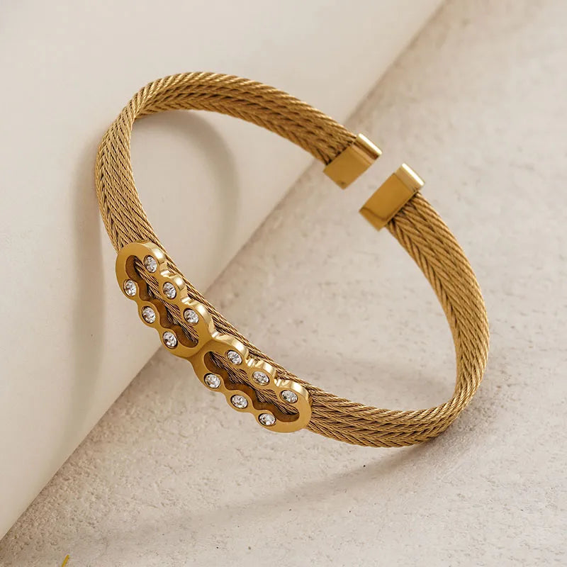 304 Stainless Steel 18K Gold Plated Simple Style Classic Style Plating Inlay Solid Color Zircon Bangle