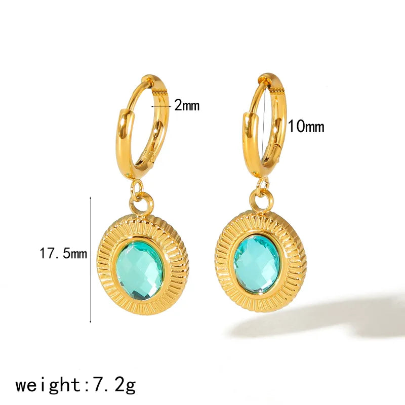 304 Stainless Steel 18K Gold Plated Simple Style Classic Style Polishing Plating Inlay Oval Zircon Rings Earrings