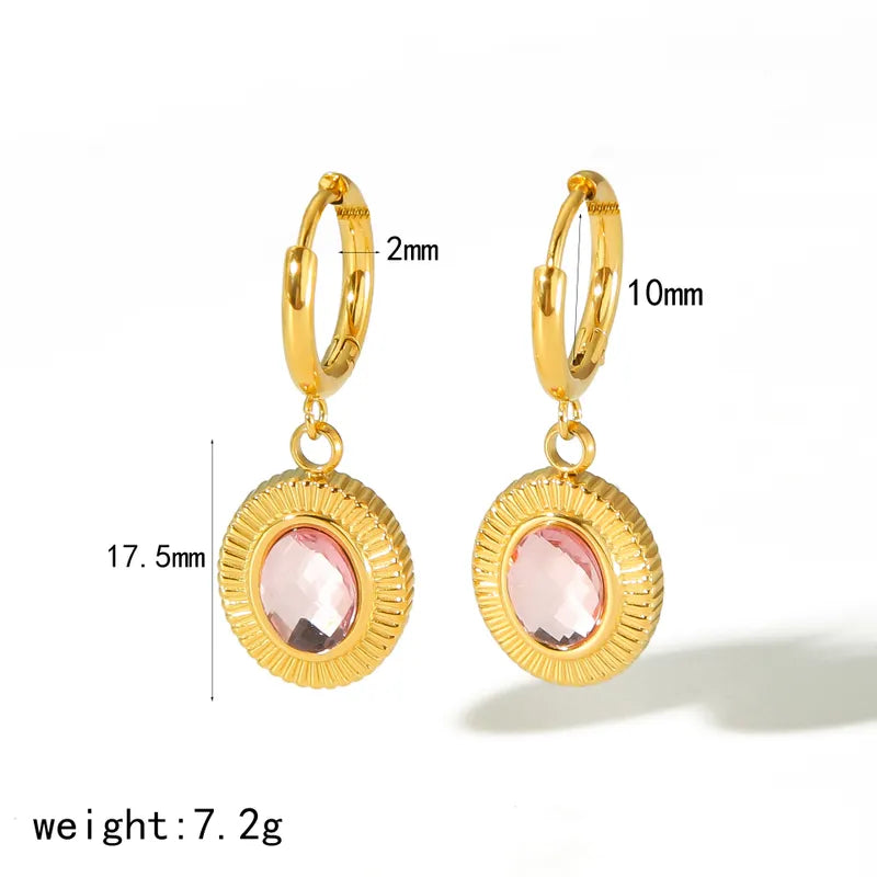 304 Stainless Steel 18K Gold Plated Simple Style Classic Style Polishing Plating Inlay Oval Zircon Rings Earrings