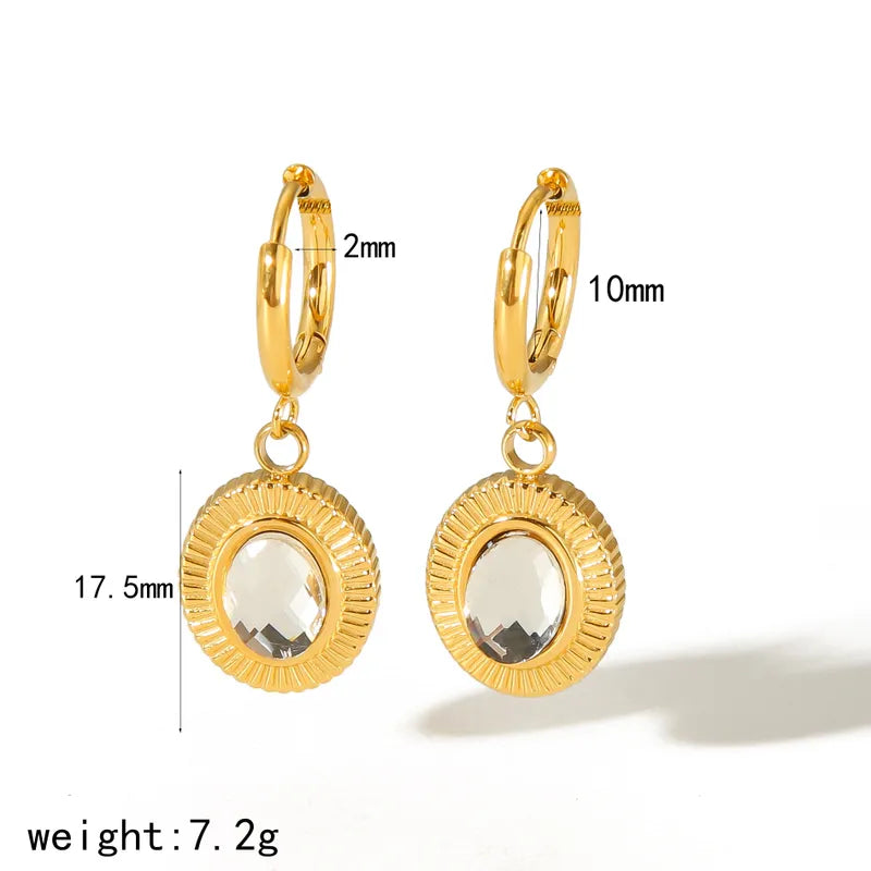 304 Stainless Steel 18K Gold Plated Simple Style Classic Style Polishing Plating Inlay Oval Zircon Rings Earrings