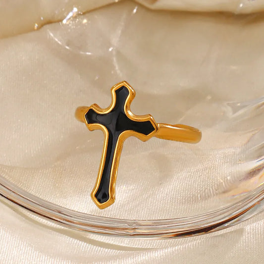 304 Stainless Steel 18K Gold Plated Simple Style Cross Open Rings