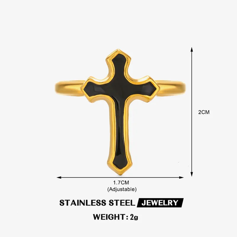 304 Stainless Steel 18K Gold Plated Simple Style Cross Open Rings