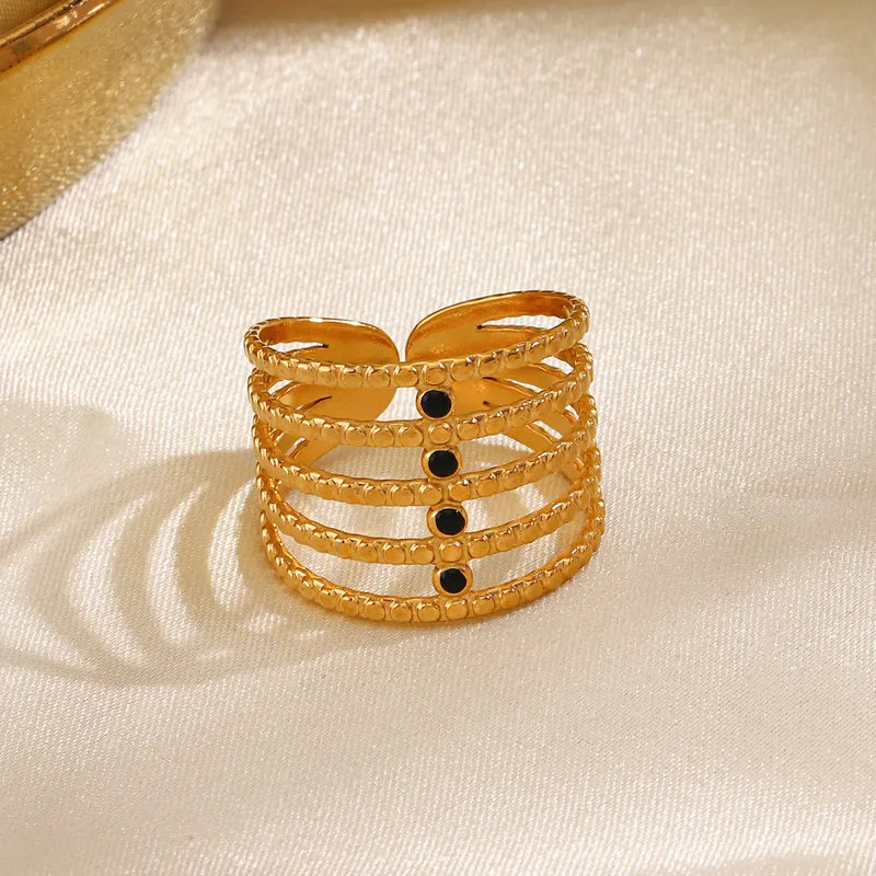 304 Stainless Steel 18K Gold Plated Simple Style Enamel Lines Open Rings