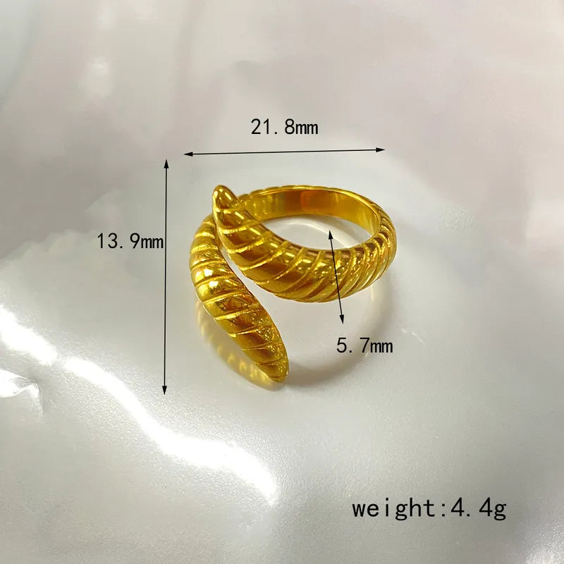 304 Stainless Steel 18K Gold Plated Simple Style Solid Color Horn Snake Open Rings