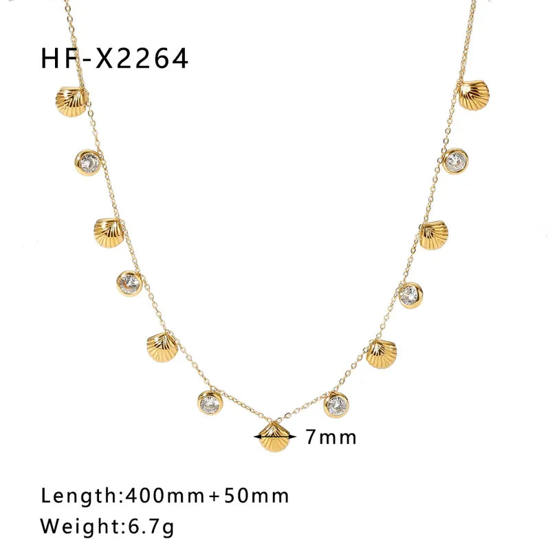 304 Stainless Steel 18K Gold Plated Streetwear Plating Inlay Shell Zircon Necklace