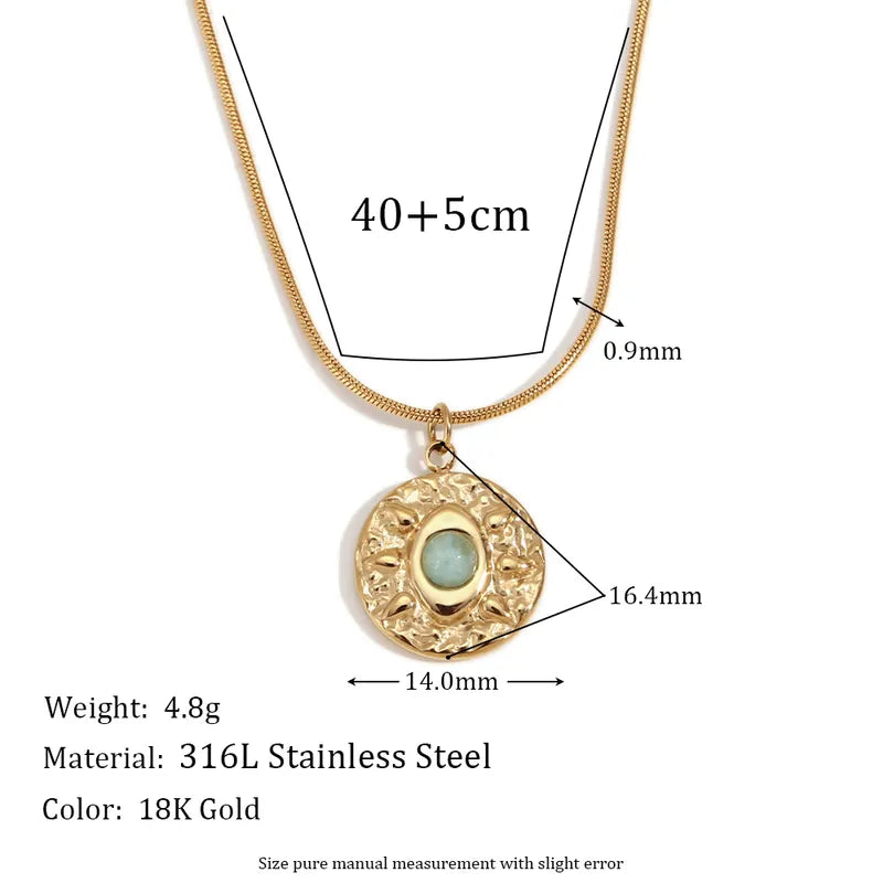 304 Stainless Steel 18K Gold Plated Vintage Style Simple Style Classic Style Plating Inlay Round Natural Stone Pendant Necklace