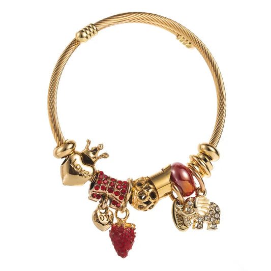 304 Stainless Steel Alloy Gold Plated Casual Vacation Classic Style Plating Inlay Strawberry Rhinestones Bangle