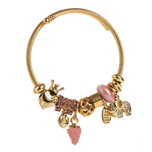 304 Stainless Steel Alloy Gold Plated Casual Vacation Classic Style Plating Inlay Strawberry Rhinestones Bangle