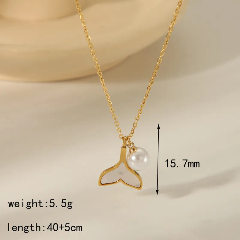 Beach Simple Style Inlay Starfish Shell Fish Tail Artificial Pearls Zircon Pendant Necklace