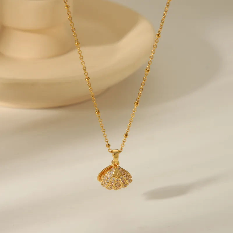 Beach Simple Style Inlay Starfish Shell Fish Tail Artificial Pearls Zircon Pendant Necklace