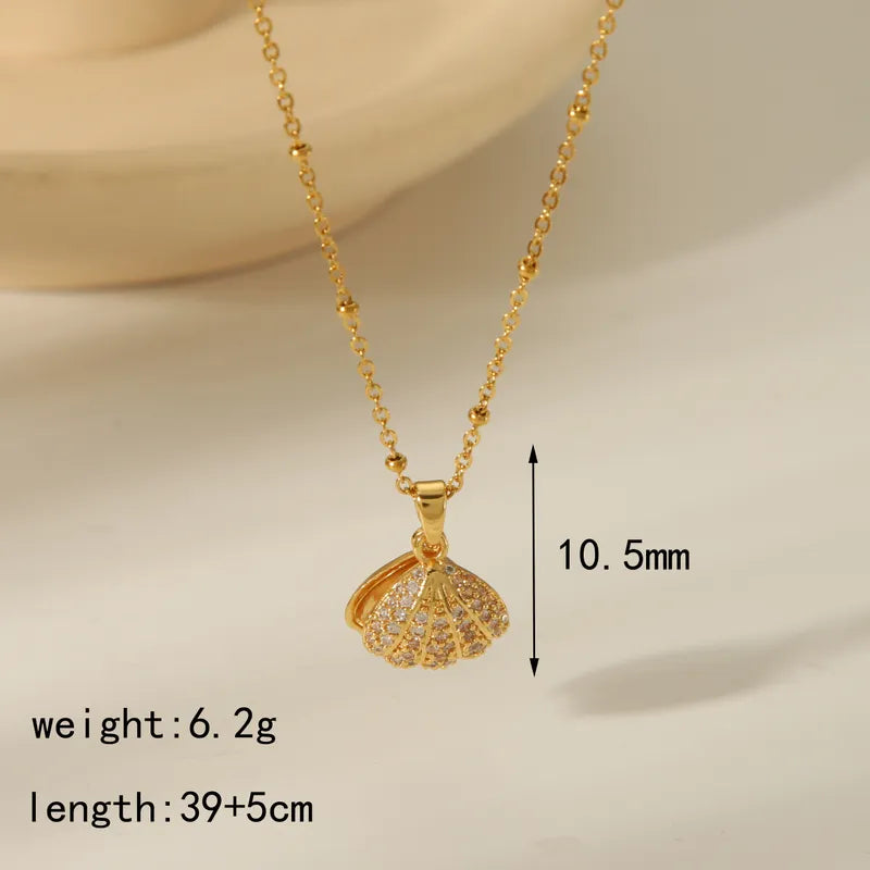 Beach Simple Style Inlay Starfish Shell Fish Tail Artificial Pearls Zircon Pendant Necklace