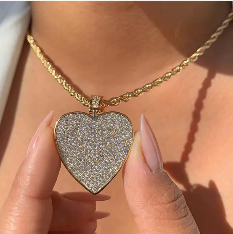 304 Stainless Steel Copper 18K Gold Plated Hip-Hop Simple Style Shiny Inlay Heart Shape Zircon Pendant Necklace