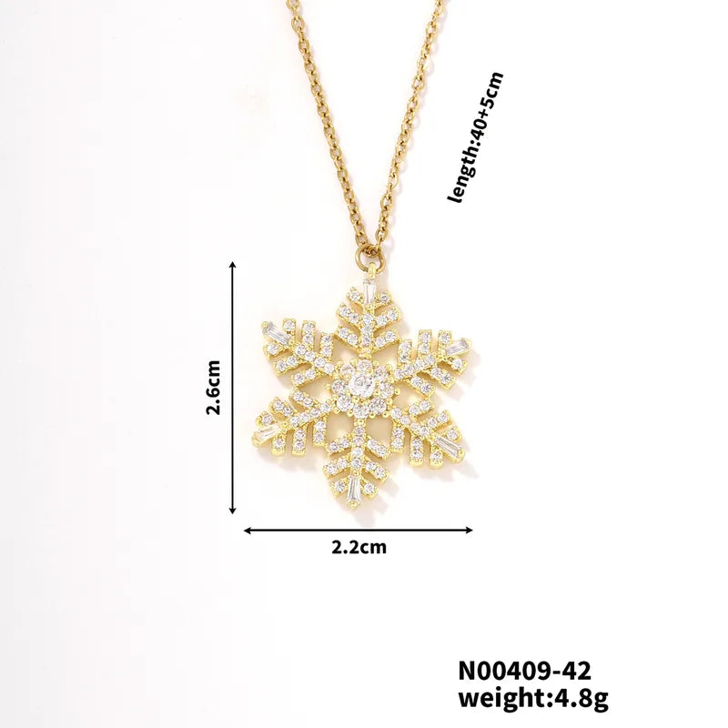 304 Stainless Steel Copper K Gold Plated Cute Basic Classic Style Inlay Snowflake Zircon Pendant Necklace