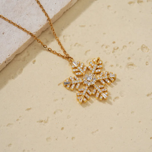 304 Stainless Steel Copper K Gold Plated Cute Basic Classic Style Inlay Snowflake Zircon Pendant Necklace