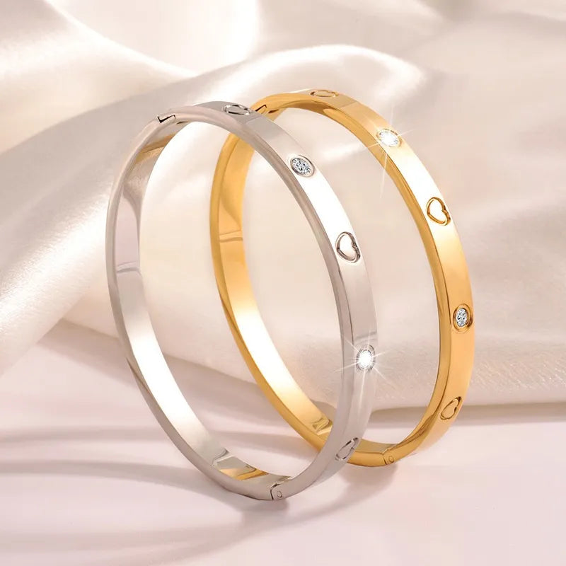 304 Stainless Steel Elegant Cross Heart Shape Flower Bangle