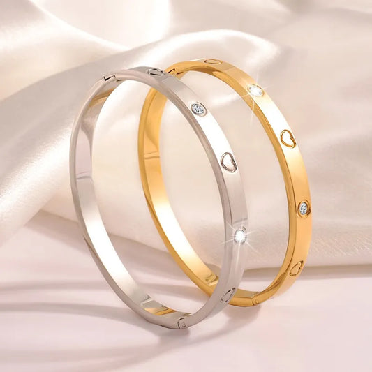 304 Stainless Steel Elegant Cross Heart Shape Flower Bangle