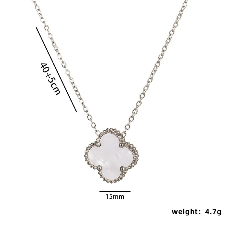 304 Stainless Steel Elegant Glam Four Leaf Clover Acrylic Pendant Necklace