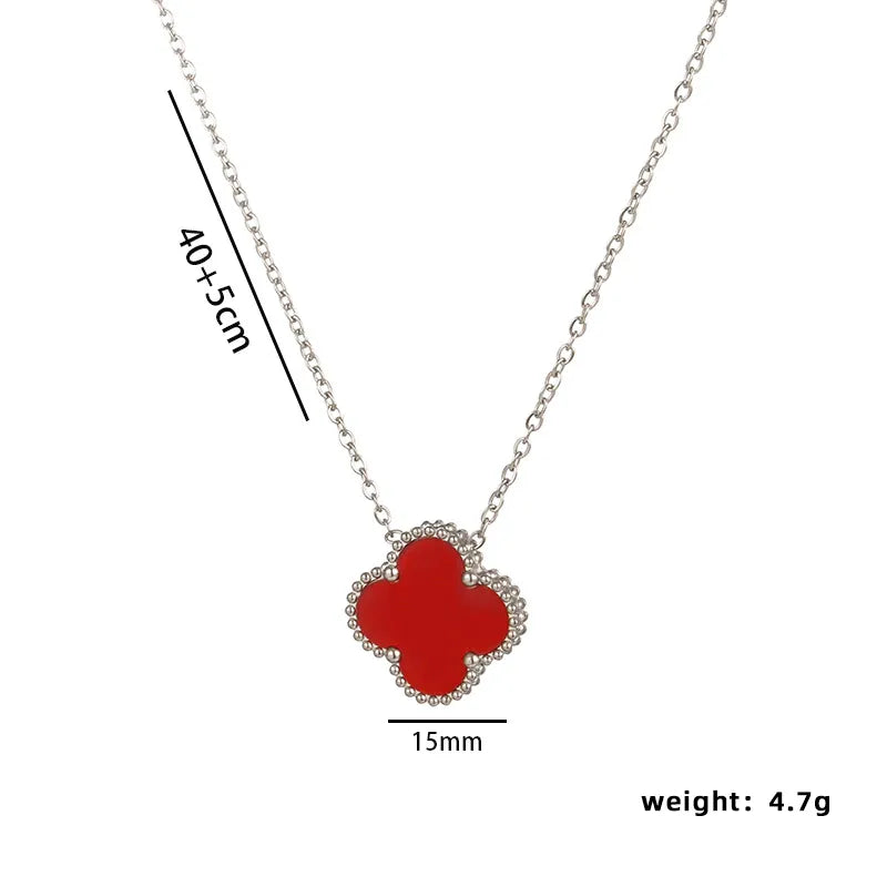 304 Stainless Steel Elegant Glam Four Leaf Clover Acrylic Pendant Necklace