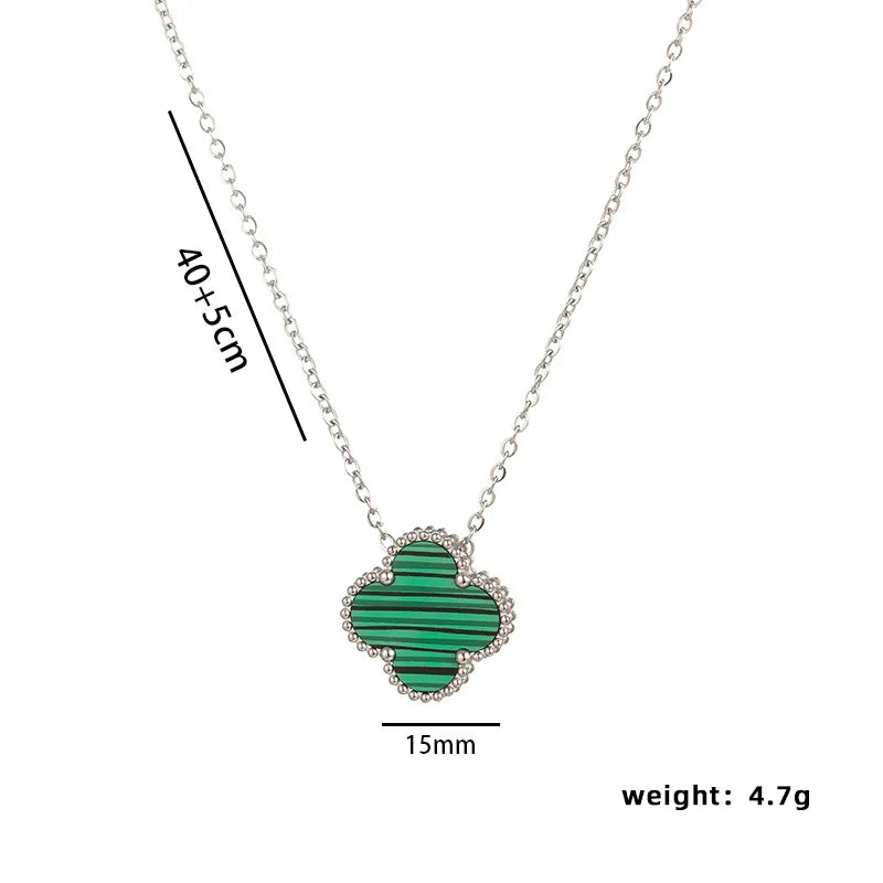 304 Stainless Steel Elegant Glam Four Leaf Clover Acrylic Pendant Necklace