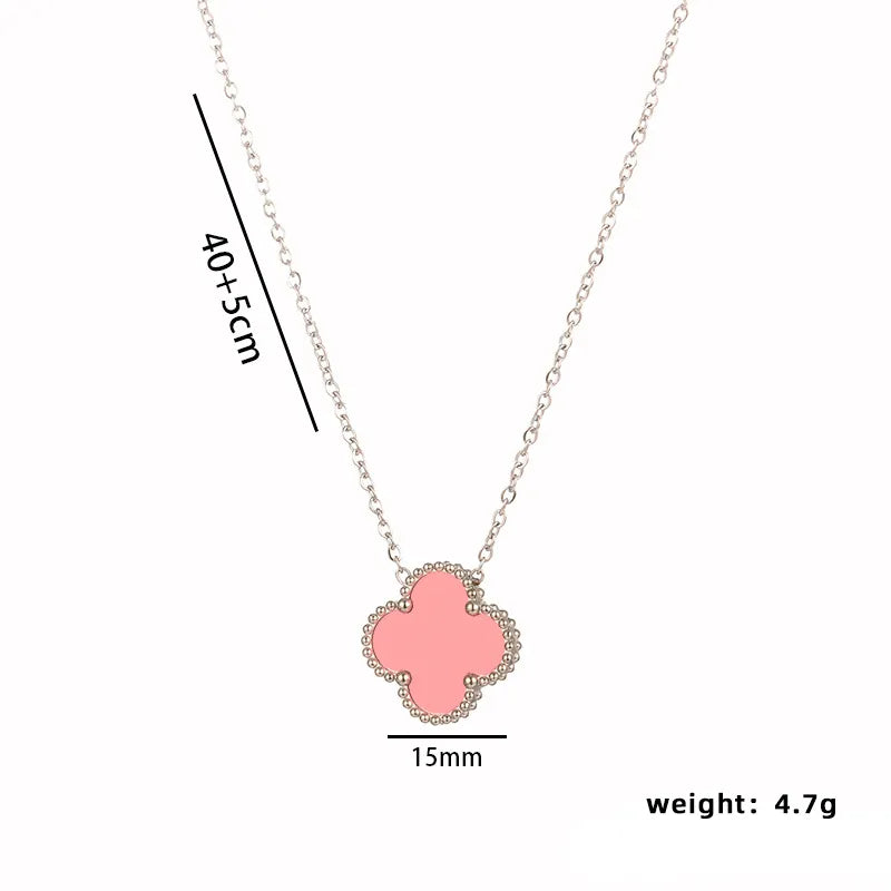 304 Stainless Steel Elegant Glam Four Leaf Clover Acrylic Pendant Necklace