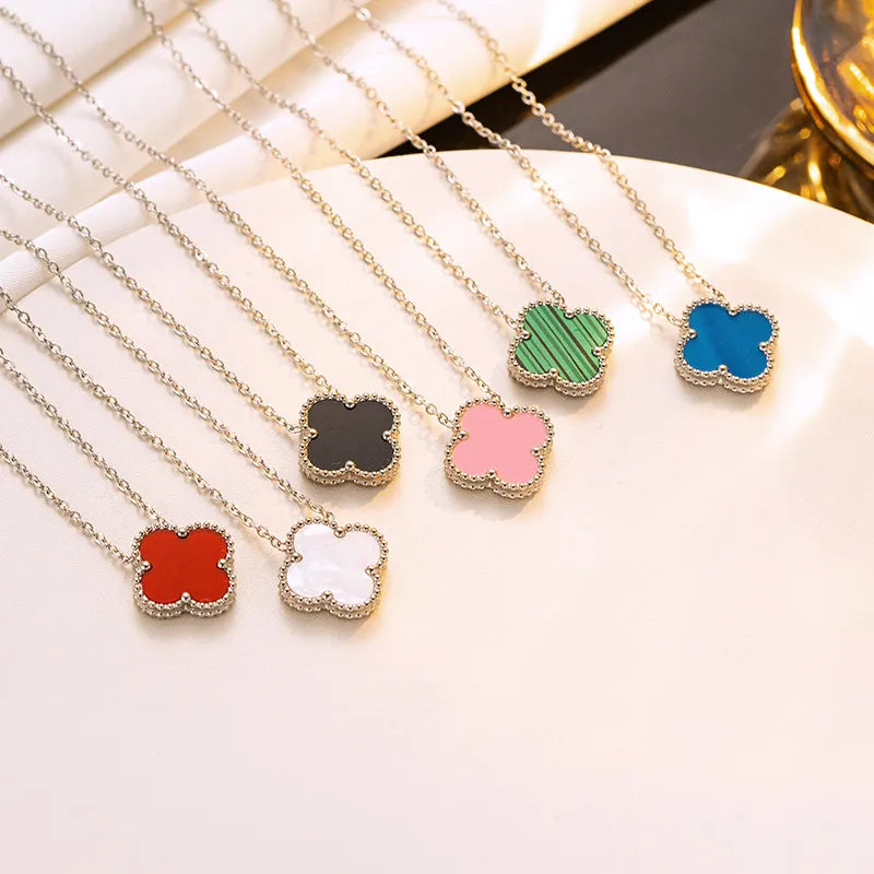 304 Stainless Steel Elegant Glam Four Leaf Clover Acrylic Pendant Necklace