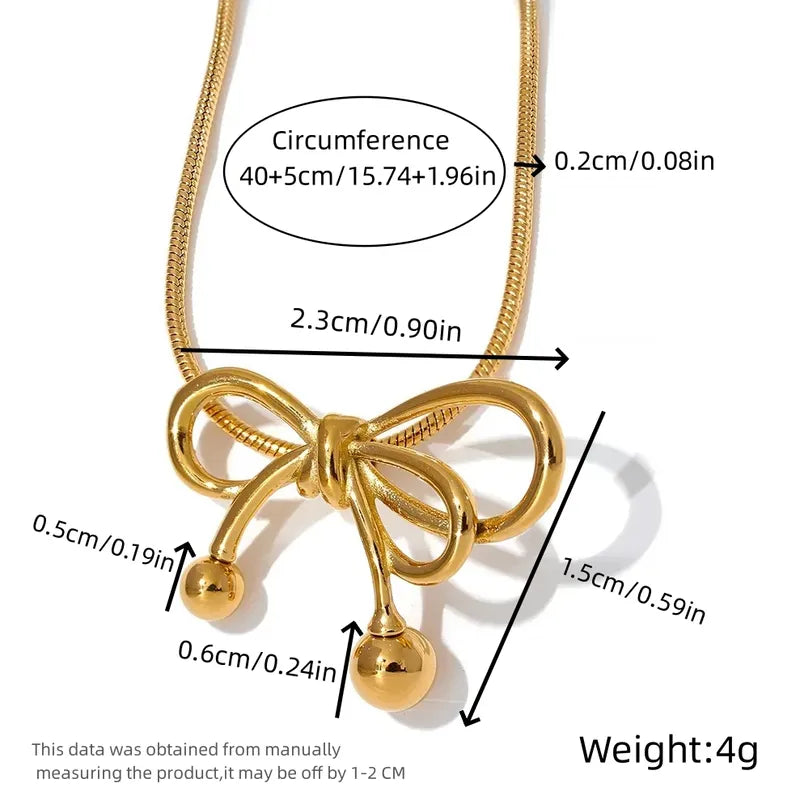 304 Stainless Steel Gold Plated Casual Commute Plating Bow Knot Pendant Necklace