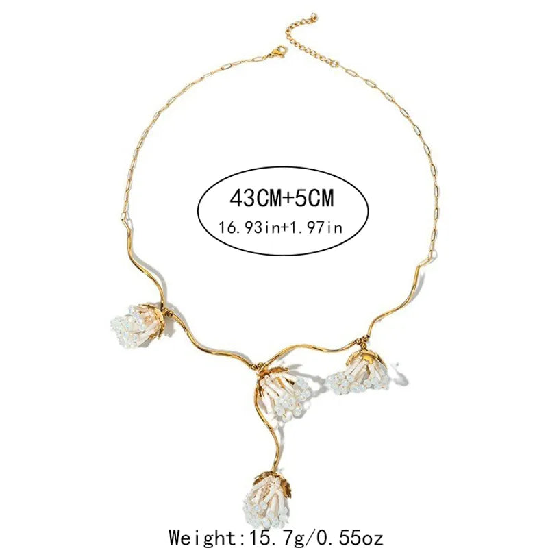 304 Stainless Steel Gold Plated Luxurious Sweet Artistic Tassel Plating Flower Necklace