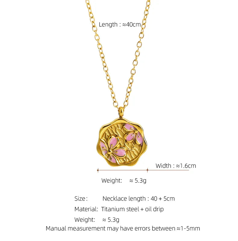 304 Stainless Steel IG Style Basic Classic Style Enamel Geometric Flower Pendant Necklace