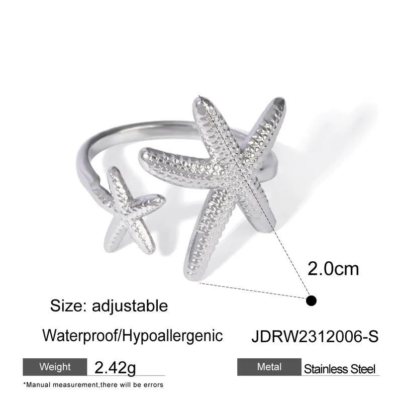 304 Stainless Steel IG Style Modern Style Classic Style Plating Starfish Open Rings