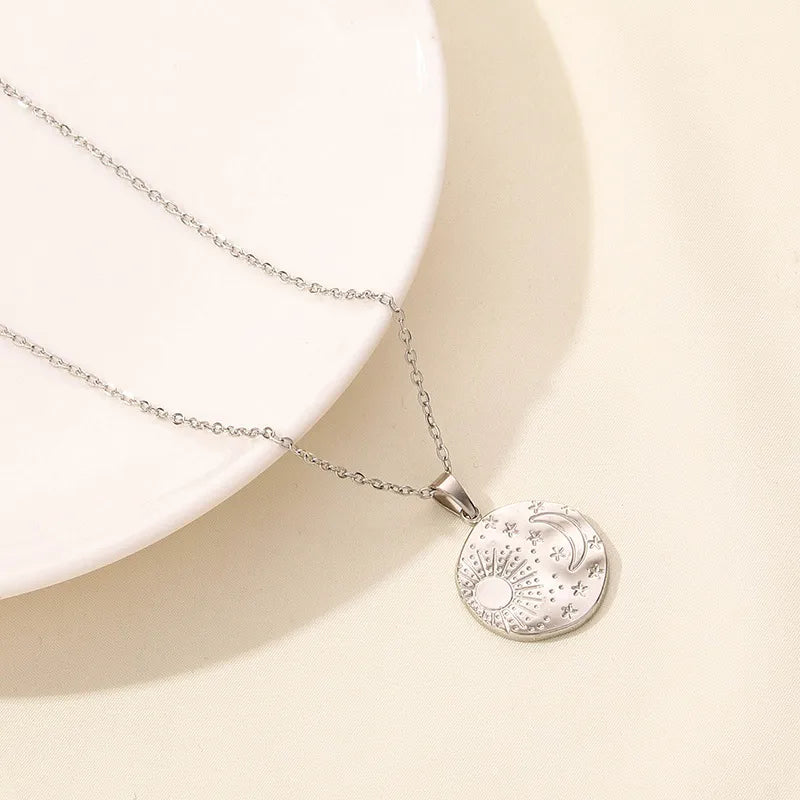 304 Stainless Steel IG Style Simple Style Plating Star Moon Pendant Necklace